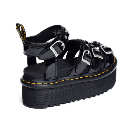 BLAIRE II QUAD CHAIN Verni Noir, Nu-Pieds à plateforme Dr Martens