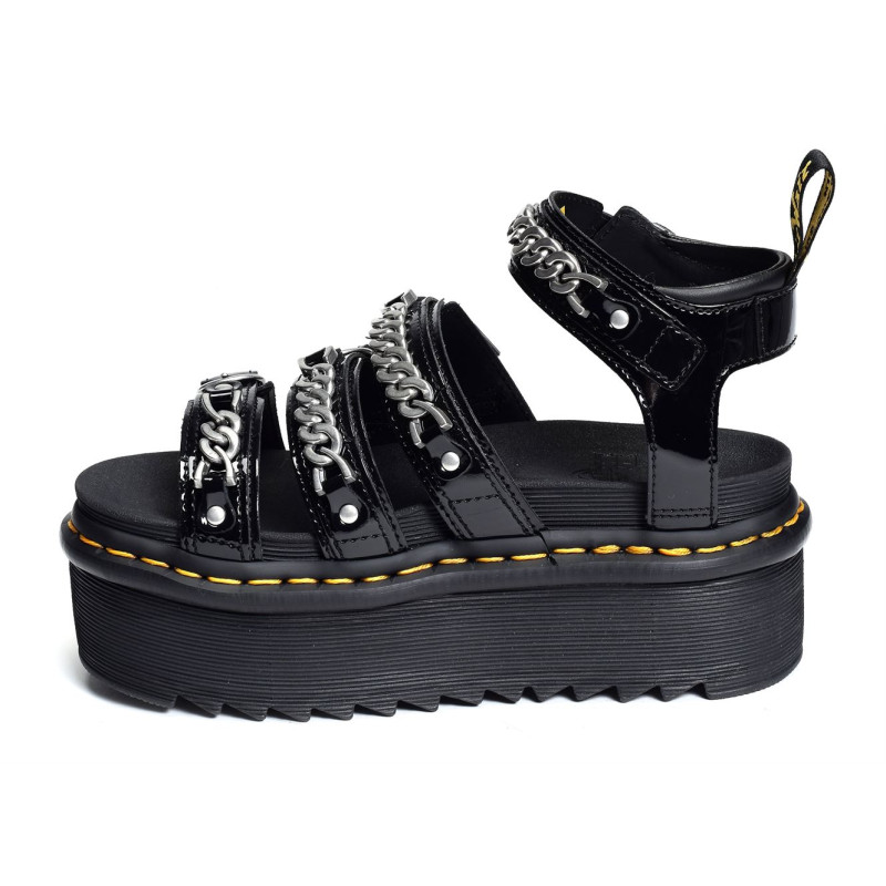 BLAIRE II QUAD CHAIN Verni Noir, Nu-Pieds à plateforme Dr Martens