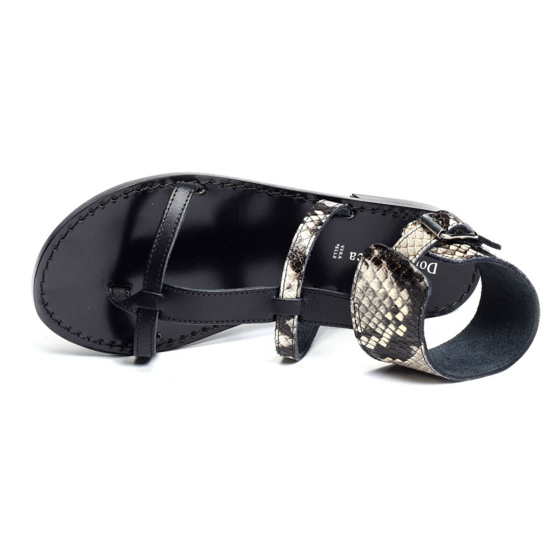 1260 Noir Serpent, Sandales plates Donna Lucca