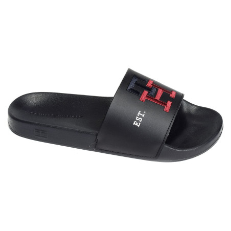 TH EMBROIDERY POOL SLIDE 4465 Noir, Claquettes Tommy Hilfiger