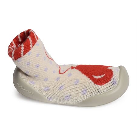 BALLON COEUR NOEUD Beige Rouge, Chaussons Chaussettes Collégien