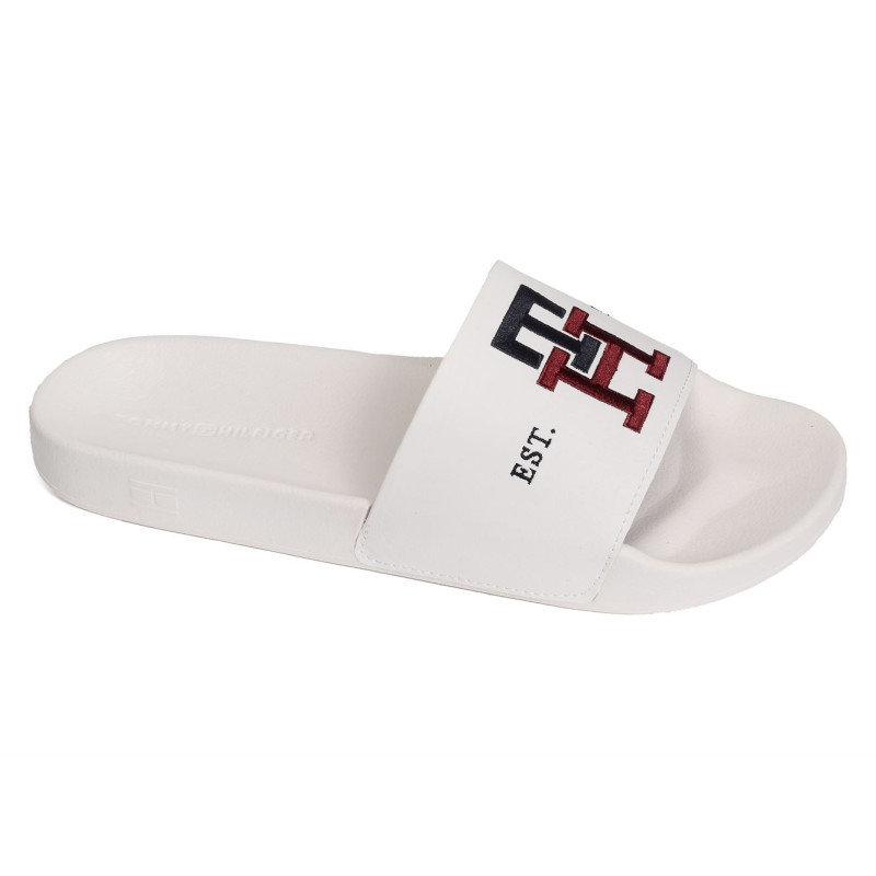 TH EMBROIDERY POOL SLIDE 4465 Blanc, Claquettes Tommy Hilfiger