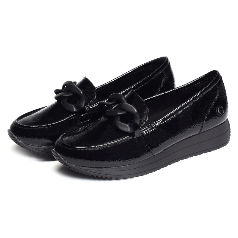 D0H10 Verni Noir, Mocassins Remonte