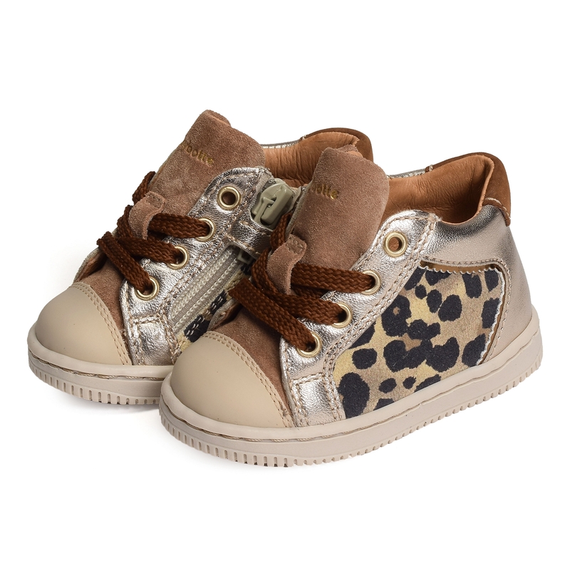 FRIDA ZIP Beige Léopard, Chaussures à Lacets Babybotte