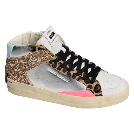 SK8 DELUXE MID Blanc Léopard, Baskets montantes Crime London