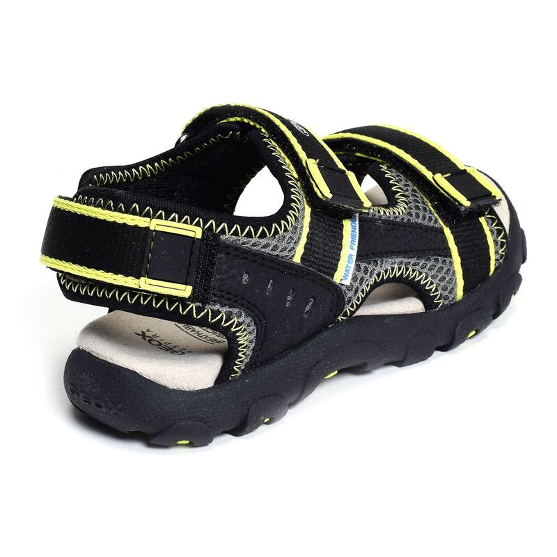 J S STRADA B Noir Jaune, Sandales plates & Nu-Pieds Geox