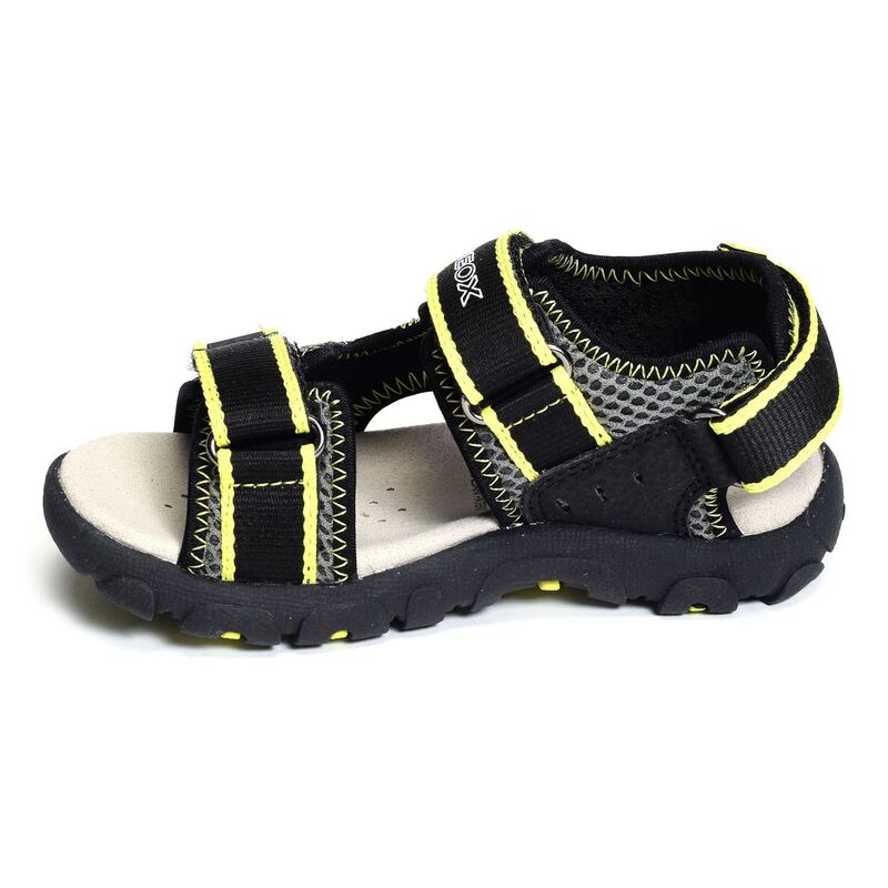 J S STRADA B Noir Jaune, Sandales plates & Nu-Pieds Geox