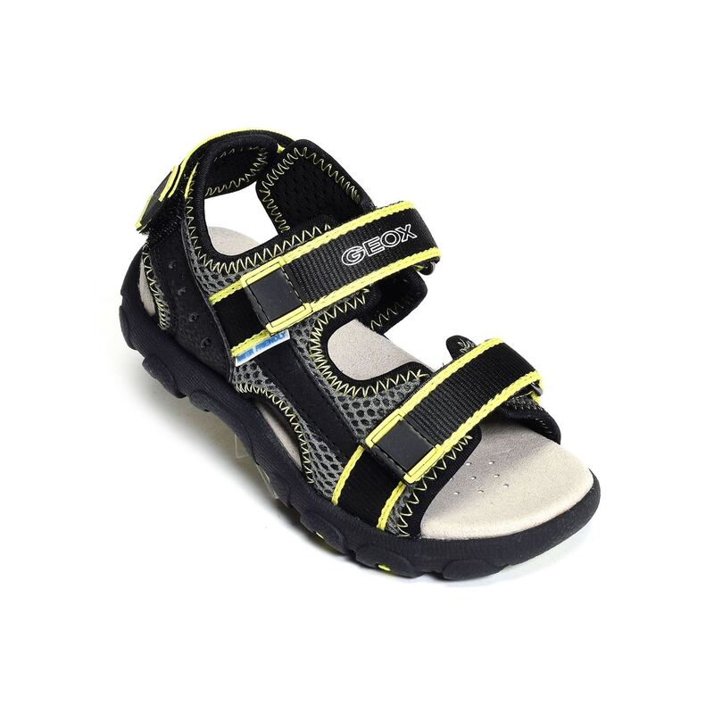 J S STRADA B Noir Jaune, Sandales plates & Nu-Pieds Geox