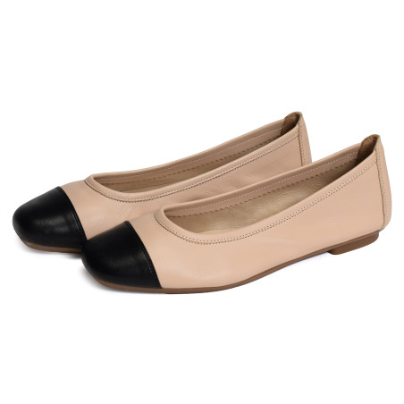 HALCINE Beige Noir, Ballerines Reqins