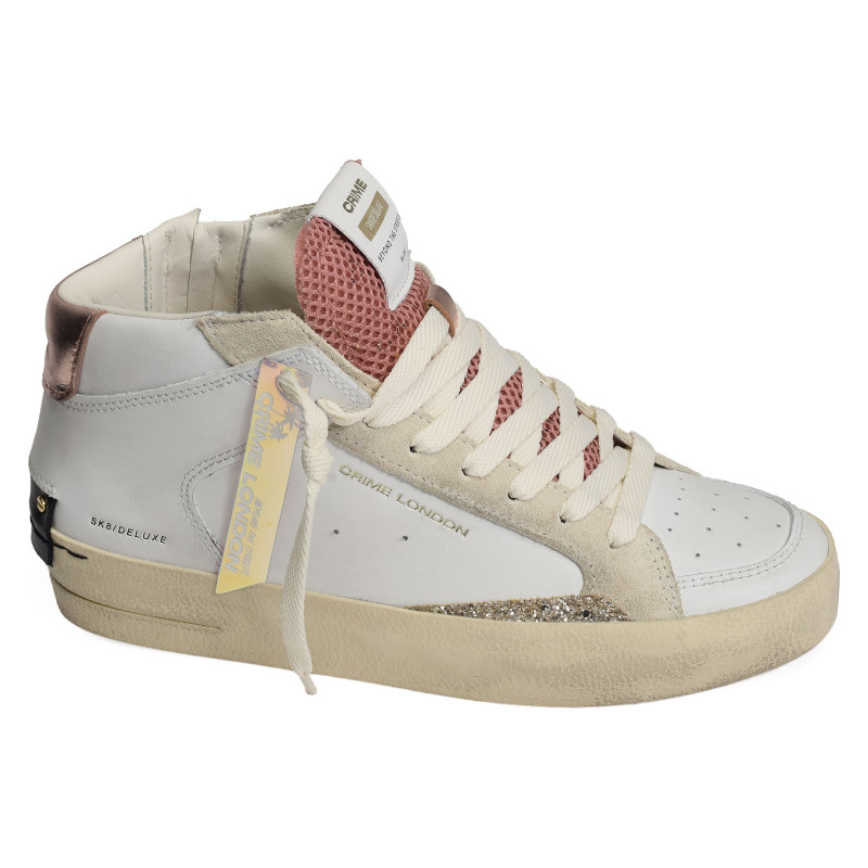 SK8 DELUXE MID Blanc Rose, Baskets montantes Crime London