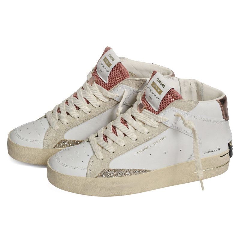 SK8 DELUXE MID Blanc Rose, Baskets montantes Crime London