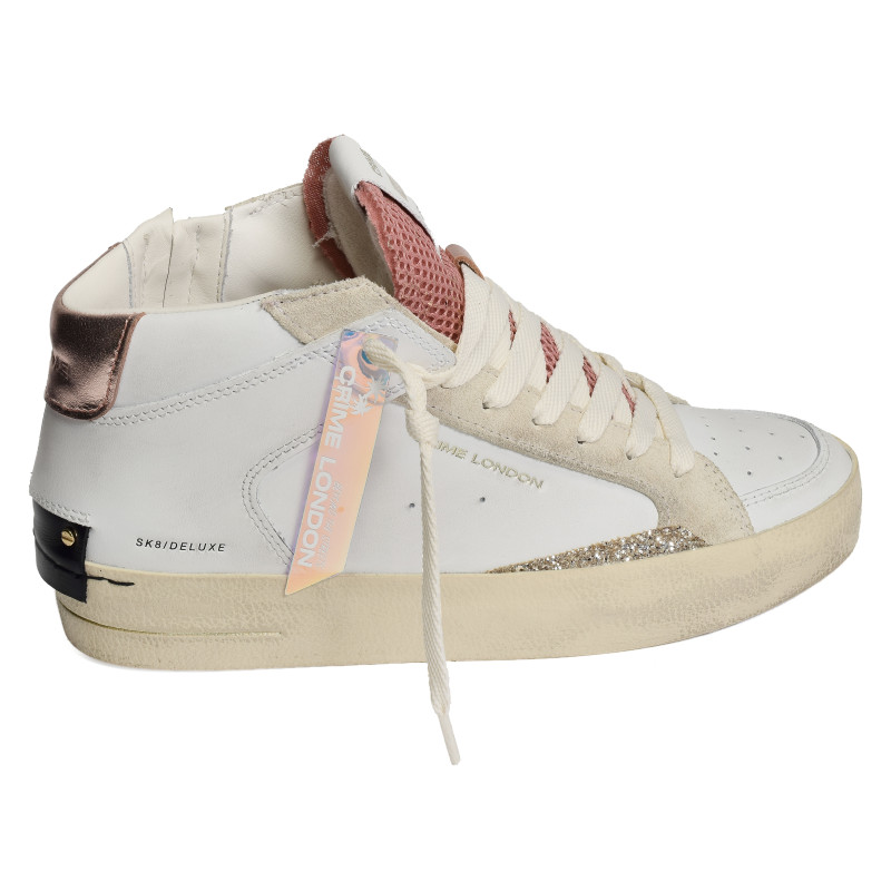 SK8 DELUXE MID Blanc Rose, Baskets montantes Crime London