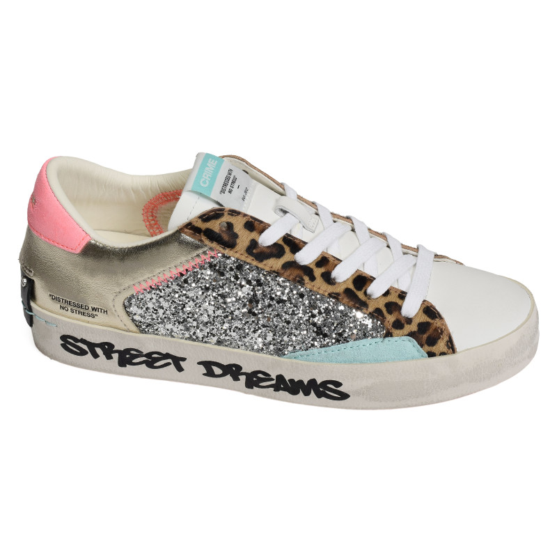 DISTRESSED Blanc Léopard, Sneakers basses Crime London