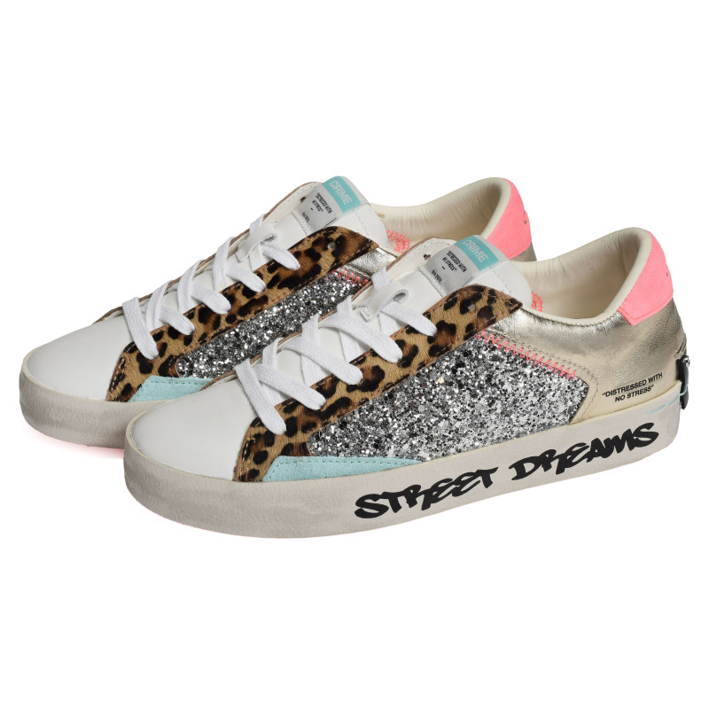 DISTRESSED Blanc Léopard, Sneakers basses Crime London