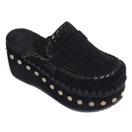 CLOG LEATHER OVERSTITCHINGATED Noir, Sabots Mou