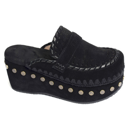 CLOG LEATHER OVERSTITCHINGATED Noir, Sabots Mou