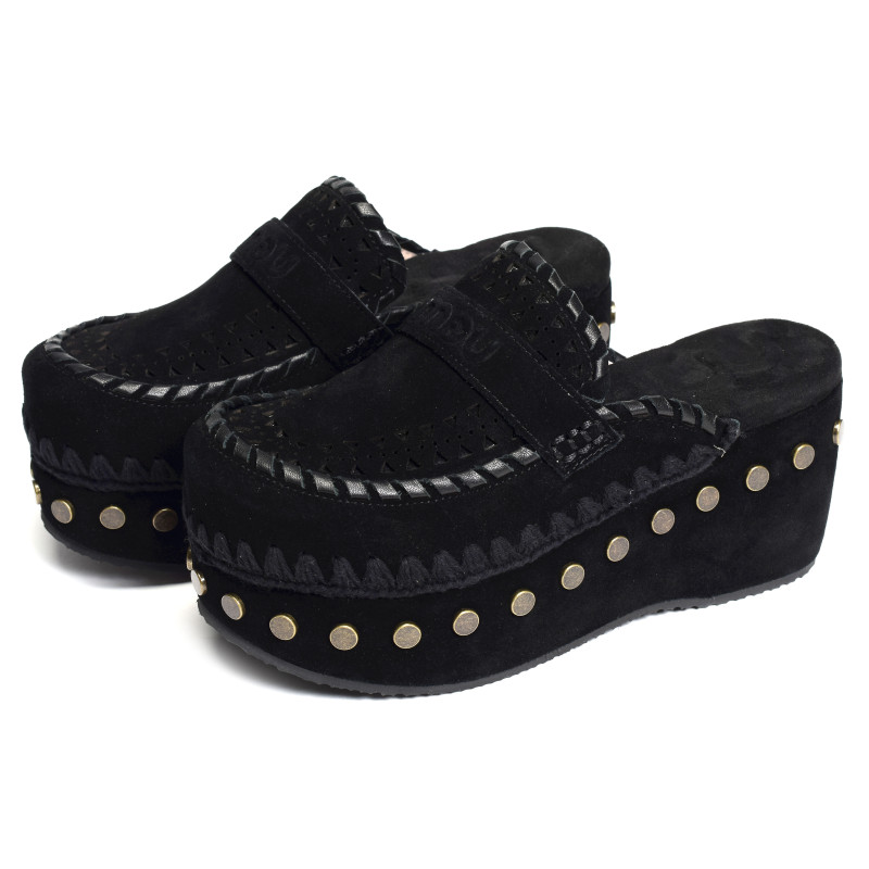 CLOG LEATHER OVERSTITCHINGATED Noir, Sabots Mou