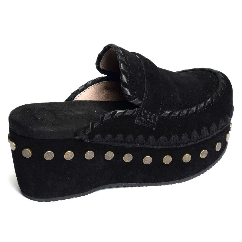 CLOG LEATHER OVERSTITCHINGATED Noir, Sabots Mou