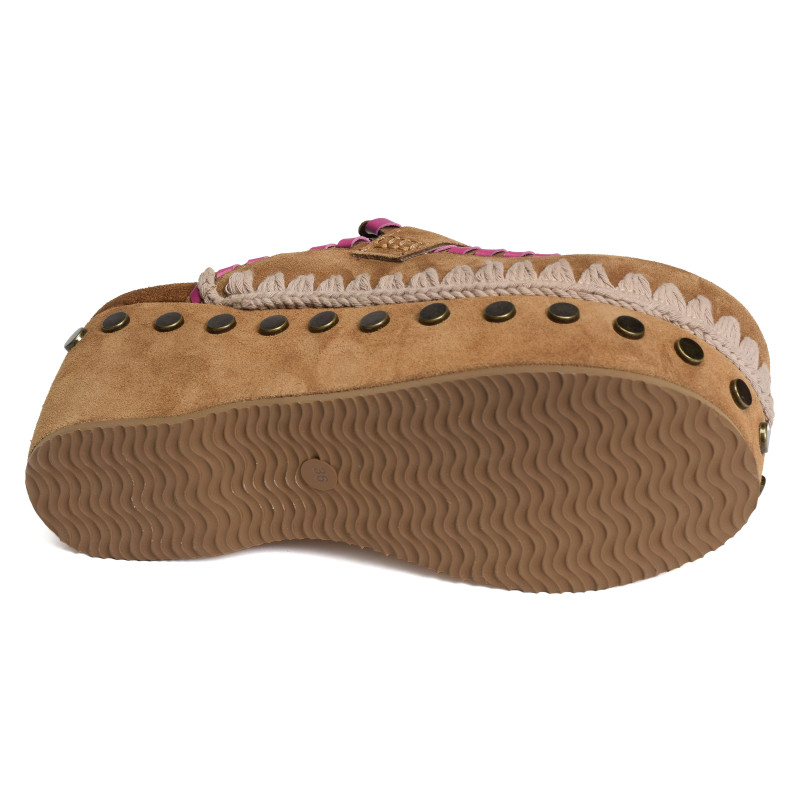 CLOG LEATHER OVERSTITCHINGATED Camel, Sabots Mou