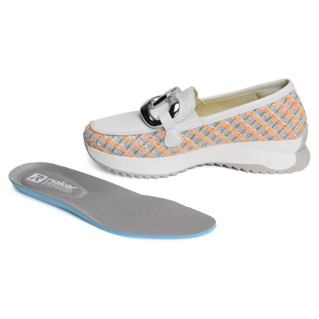 W1303 Blanc Multicolore, Mocassins Rieker